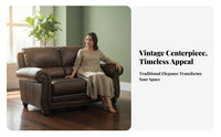 Top-Grain Leather Brown Three-Seater Sofa Retro USA Retro aesthetic 3-Seater Settee Upholstered Couch Comfortable for Apartment Dwellers, Homeowners, Interior Design aficionados, Lounge Area, Den, perusing Corner, Home Office