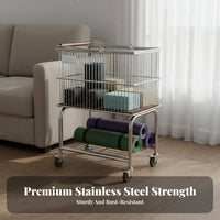 Large Capacity Exercise Mat Storage Rack Space-Saving Design Home Gym Equipment Organizer Mobile with 360° Wheels Fitness Equipment Organizer Long-Lasting Carbon Steel for Living Room