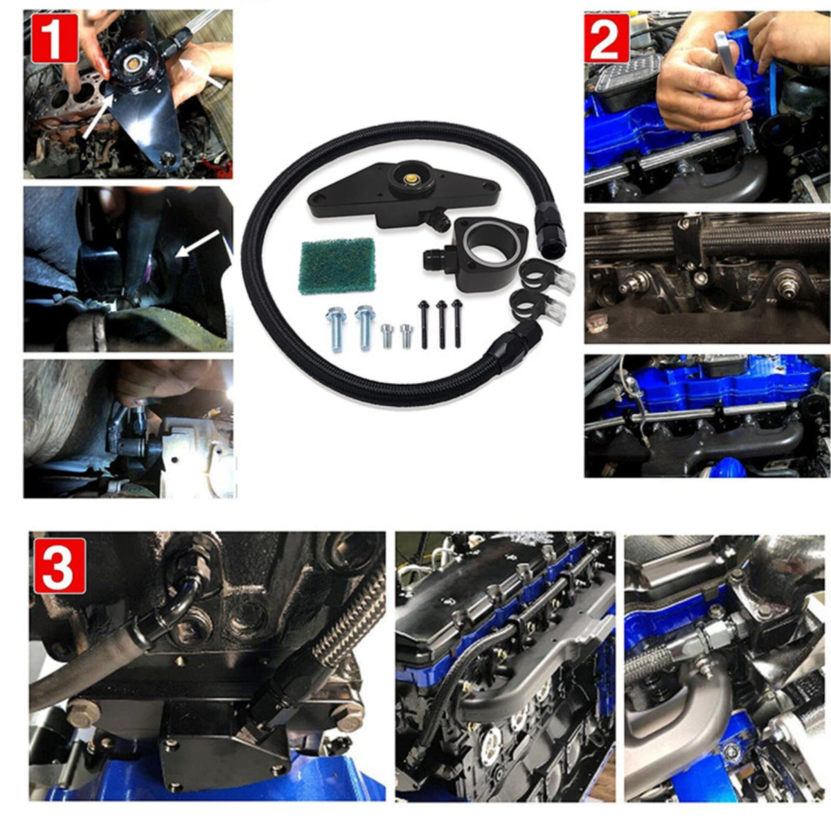 Matte Black Coolant Bypass Kit Aluminum Coolant Bypass Kit with Braided Hose for Truck Owners, Combustion Mechanics, Engine Bay