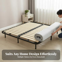 Slatted Bed Frame Foldable Design Mattress Base Sturdy Construction Bedroom Furniture for Residents, Renters, Guest Room, Apartment, Home