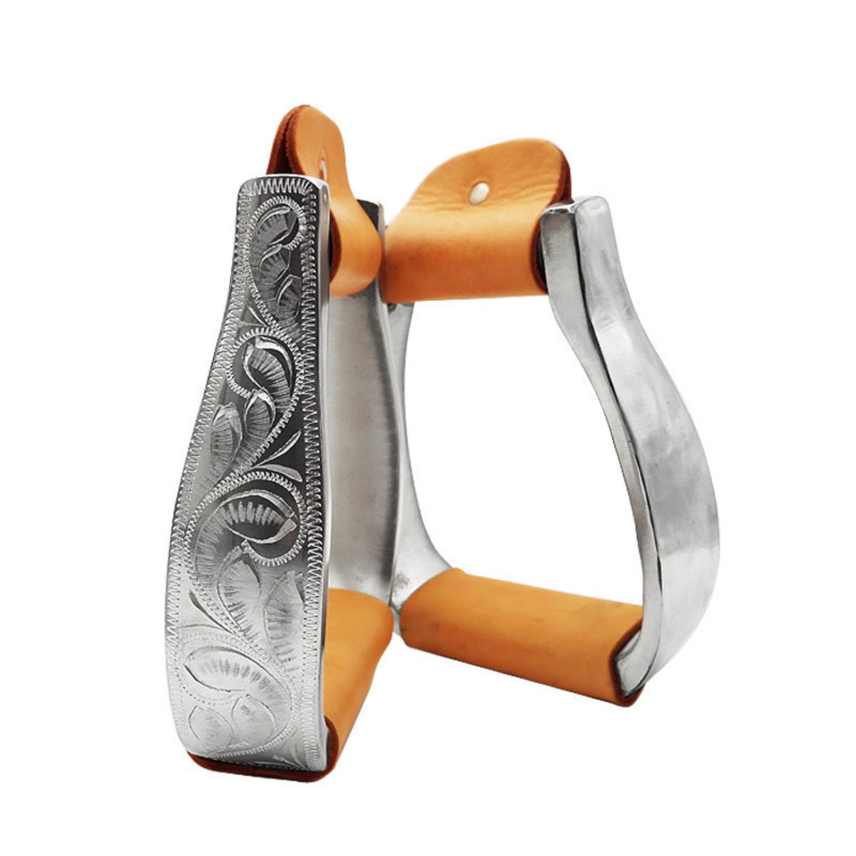 Heavy Duty Engraved Leather Stirrup Polished Finish Western Saddle Stirrups Long-Lasting Construction Engraved Stirrups Equestrian Stability for Cowboys, Riders, Ranch Riding
