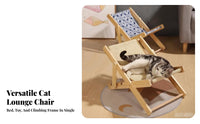 Cat Lounge Chair Sturdy Wood Frame Sisal Scratching Chair Wooden Cat Scratching Lounger Scrape Resistant Folding Pet Lounger