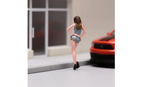 Long Hair 1:64 Woman Miniature High-Heel Shoes Miniature Female Figurine Detailed Sculpting