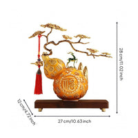 Wood Base Ornament Arched Top Gourd Desktop Decor Feng Shui Decoration