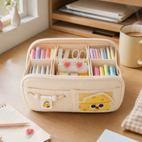 Cute Cheese Bear Pencil Case Large Capacity Embroidered Stationery Pouch for Girls
