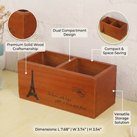 Wooden Desk Organizer with Dividers, Vintage Pine Wood Desktop Storage for Students, Pencil Cup Holder, Cosmetic Brush Box