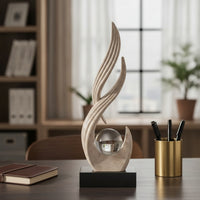 Modern Abstract Sculpture Contemporary Resin Ornament Sculpted Sculpture with Sphere Upward-Flowing for Home Decorators, Art Collectors, Wine Cabinet, Display Shelf, Living Room
