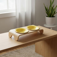 Raised Double Pet Bowl Curved Wood Wooden Pet Bowl Stand 150 Ml Capacity Easy to Clean