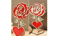 Laser-Cut Wooden Rose Heart Decor Romantic Heart-Shaped Wooden Sign with Stand Handmade Look Layered Wood Cutout Festive for Couples, Valentine's Day, Anniversary, Wedding Reception