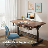 Foldable Design Height-Adjustable Rolling Desk Space Saving Adjustable Rolling Desk Multi-Functional Computer Table Rounded Corners for telecommuting Workers, Apartment Dwellers, Study Room, Small areas, Bedroom, Couchside