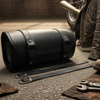 Waterproof Motorcycle Hanging Bag Leather-Look Roll-Top Motorcycle Bag No-Hole Mount Buckle Straps