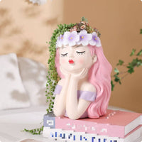 Girl Flowerpot Lavender Outfit Girl Facial Planter Cute Tabletop Flowerpot for Balcony