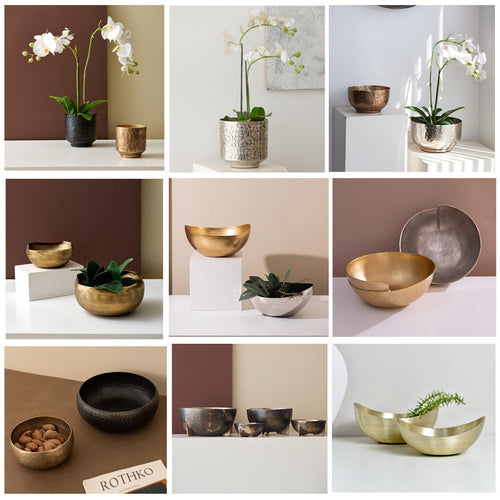Hammered Metal Vase Bowl, Gold or Silver, Aluminum, Modern Minimalist