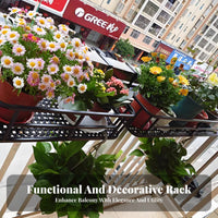 European & aesthetic Hanging plant Pot Rack Wide Design Hanging Planter shelf spaceSaving Railing Shelf Anti-Rust Coating for Gardeners, Apartment Dwellers, Homeowners, Balcony, Patio, Porch, opening