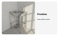 Single Bowl Sink with Stand Reinforced Bracket Freestanding Stainless Steel Sink Rust-Resistant Portable Wash Station for Tenants, Rental Property