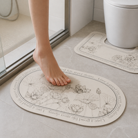 Diatomaceous Earth Absorbent Bathroom Mat Set - Non-Slip Quick Dry Toilet U-Shaped & Bath Mat