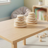 10 Pieces Natural Wood Grain Wooden Stacking Stones Polished Wooden Pebble Stacker Rounded Pebble-Shaped Blocks Stackable