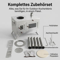 Foldable Rocket Stove for Camping, Wood Stove with Pizza Stone, Portable Camping Cooker for 3-5 People, 50.5x28.5x33cm