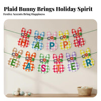 Plaid Bunny Garland Set Festive Atmosphere Easter Bunny Bunting Ready to Hang Easter Banner for Kids, Families, Home, Classroom, Fireplace Mantle