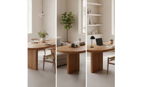 Natural Finish Wooden Pedestal Dining Table Modern Dining Table with Pedestal Base Solid Furniture Practical for Kitchen