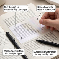 Waterproof Sticky Notes Transparent for Students, Pearlescent See Through Note Taking for Studying, Removable Postits for Textbooks