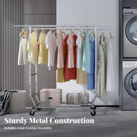 Foldable Heavy Duty Portable Clothes Rack Collapsible Design Double Rod Garment Rack Large Capacity Easy Assembly for Retail Shop Owners, Homeowners, Students, Boutique, Bedroom, Laundry Room, Entryway