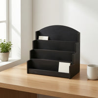 Greeting Card Display Stand Holder with Arched Back Wooden Stepped Display Shelf Multi-Tier Postcard Rack for Reception Desk