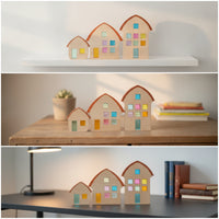 3 Pieces Wooden Blocks with Acrylic Openings Translucent Decor Colorful Decoration for Desktop, Nursery