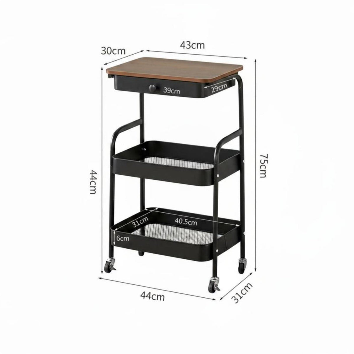 Multifunctional Nightstand with Wheels Space Saving Bedside Storage Trolley Long-Lasting Construction for Bathroom