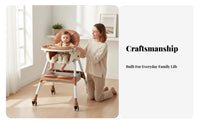 Easy to Clean Baby High Chair 5-Point Safety Harness Portable High Chair with Wheels Double Layer Tray Adjustable Baby Highchair PU Leather Cushion for Toddlers, Infants, Parents, Mealtime, Travel, Kitchen, Living Room