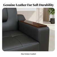 Genuine Leather Wood Frame Sofa and Table collection New Chinese design Reception Seating Minimalist Design Commercial Furniture Plush Cushioning for Visitors, Corporate Buyers, Office Managers, Guest Waiting Room, Lobby