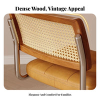 Hardwood Wood Frame Upholstered Cane backrest Chair Woven Rattan backrestrest Indoor Furniture mid-20th centuryera Modern aesthetic Dining Seat Padded pad for Homeowners, Restaurateurs, Interior Decorators, Living Room, Kitchen, Bedroom, Home Office