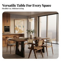 Multi-Purpose Solid Wood Dining Table Spacious Tabletop Large Dining Table Sturdy Construction Walnut Finish Work Desk Rounded Corners for Office Workers, Homeowners, Design Enthusiasts, Living Room, Gatherings