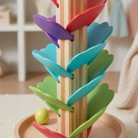 Wooden Tree Ball Toy Leaf-Shaped Ball Drop Toy Marble Tree Set Freestanding Children's Plaything Colorful