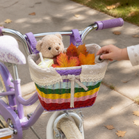 Kids' Woven Bicycle Basket with Liner - Front Handlebar Storage for Children's Bikes, Detachable & Portable