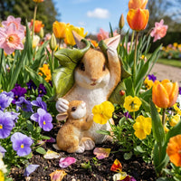 Hare Statue with Leaf Motif Hand-Painted Family Bunny Decorations Charming Hare Garden Statue for Nature Lovers, Patio