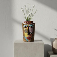 Unique Feline Face Flower Pot Cute Abstract Face Planter Decorative Head Planter Gift Idea for Living Room, Office, Balcony