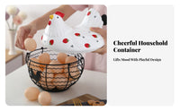 Strawberry Pattern Hen Basket Nordic Design Ceramic Chicken Lid Basket Hand-Painted Ceramic Hen Storage Container for Living Room, Dining Table