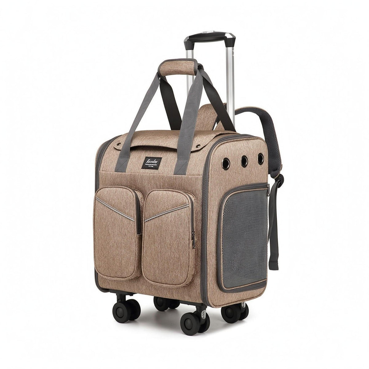 Telescoping Handle Suitcase-Style Pet Carrier Mesh Ventilation Rolling Pet Carrier Wheeled