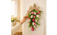 Floral Teardrop Swag with Burlap Bow Faux Teardrop Swag with Burlap Bow Realistic Hanging Flowers for Brides, Wall Decor, Wedding
