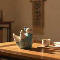 Girl Figurine Freestanding Ceramic Sculpture Glossy Tabletop Ornament for Shelf