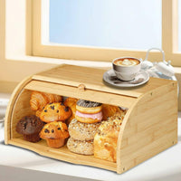 Bamboo Bread Box Large Capacity Roll Top Bin for Pantry