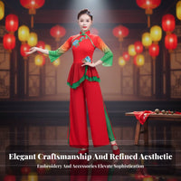 Chinese Folk Dance in Fit Embroidered Design Chinese Folk Dance Costume Performance Wear Gradient Color Sleeves