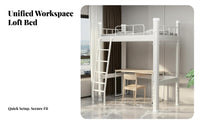 Loft Bed with Desk Space Saving High Er Bed with Workstation Multi-Functional Bedroom Furniture for Students, Dorm Room, Small Areas, Apartment