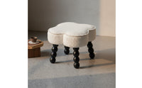 Cumulus Shaped Stool Solid Wood Legs Sherpa Upholstered Footstool Soft Padded Seat Cream Design Vanity Stool for Children, Living Room, Bedroom