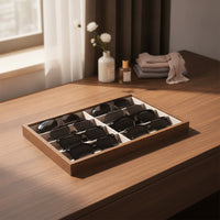 Eyeglasses Display Tray Wood-Grain Display Tray with 8 Compartments Sunglasses Organizer Soft Lined for Collectors, Dresser