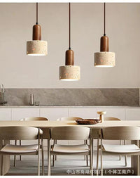 Vintage Bedside Pendant Light Retro Wabi-Sabi Style with Yellow Travertine for Hotel Restaurant
