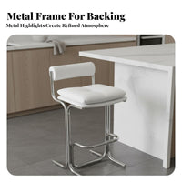 Bauhaus Aesthetic Bar Stool with Backrest Built-in Footrest Padded Cylindrical Frame Stool Designer Inspired Counter Chair Cushioned Seat and Back for Cafe Owners, Homeowners, Adults, Kitchen Island, Restaurant, Dining Room, Office