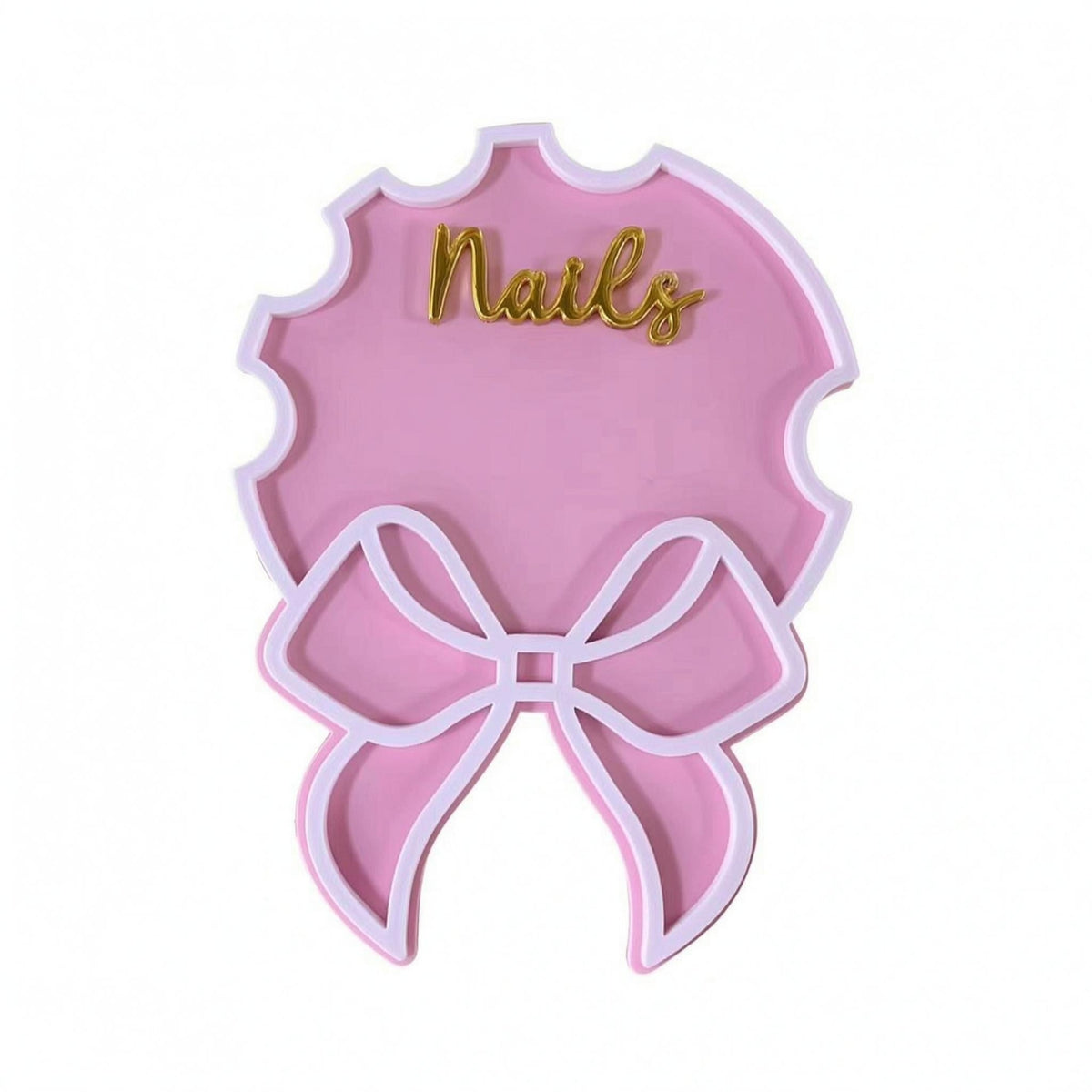 Acrylic Nail Display Board Gold Lettering Bow-Shaped Nail Display Board Salon Decor Scalloped Edge Beauty Accessory Compact Size