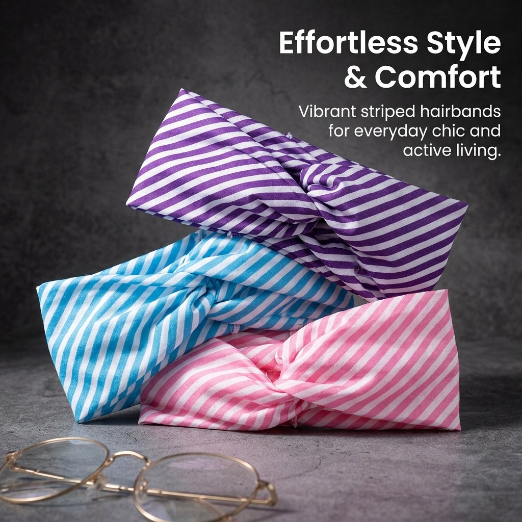 Bow Headband for Face Washing Makeup and Gym, Elastic fitness Workout Hair Band, Absorbent Cloth Striped Pattern Accessory for Ladies